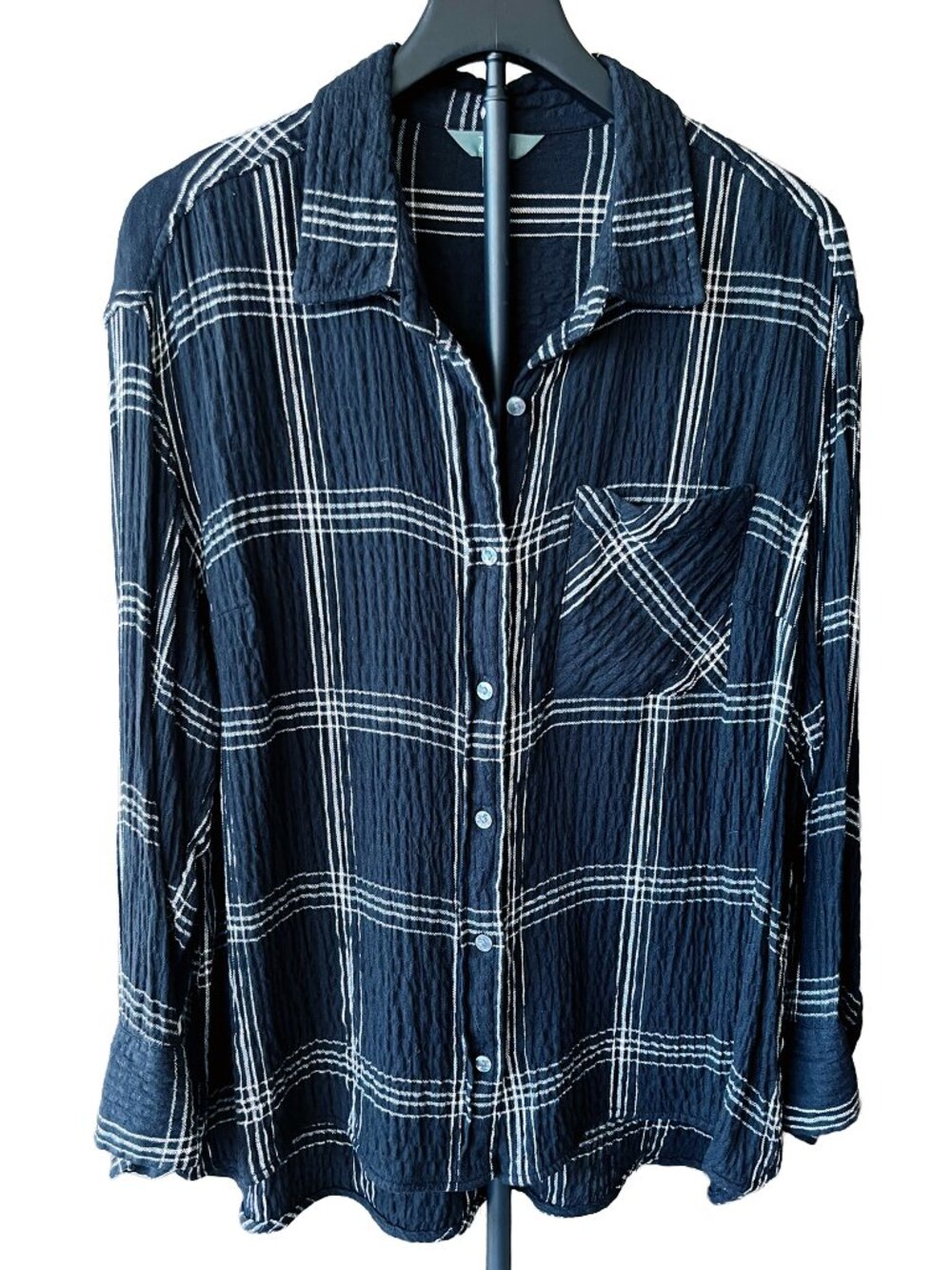 Terra & Sky 1X Black Plaid Textured Button Front Shirt